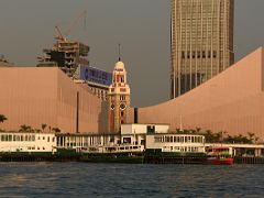 05C Star Ferry at the Tsim Sha Tsui Kowloon Star Ferry pier with Hong Kong Cultural Centre and Former Kowloon-Canton Railway Clock Tower Hong Kong